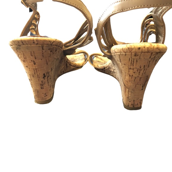 MODA REFLEX TAN TWISTED LEATHER SANDALS WITH CORK HEEL SIZE 8 - Picture 6 of 9